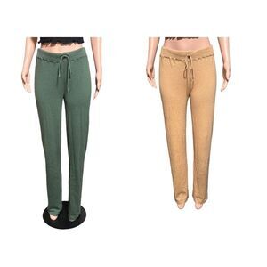 Bundle two Pulp high waist drawstring pull on green and hazelnut pants L